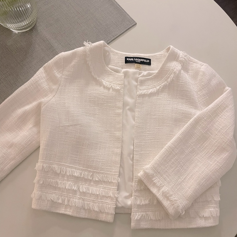 Tweed cropped jacket with fringe
